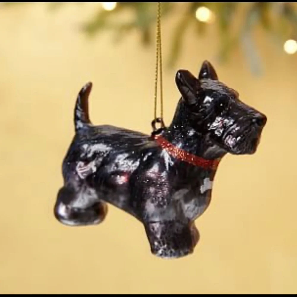 New West Elm Glass & Glitter Scottie Dog Christmas Ornament