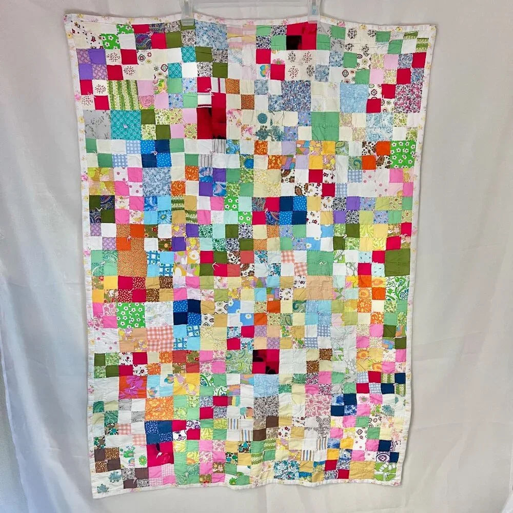 Quilted baby Blanket, VTG Baby Patchwork Blanket 1968 Vtg Quilt, Patchwork Quilt