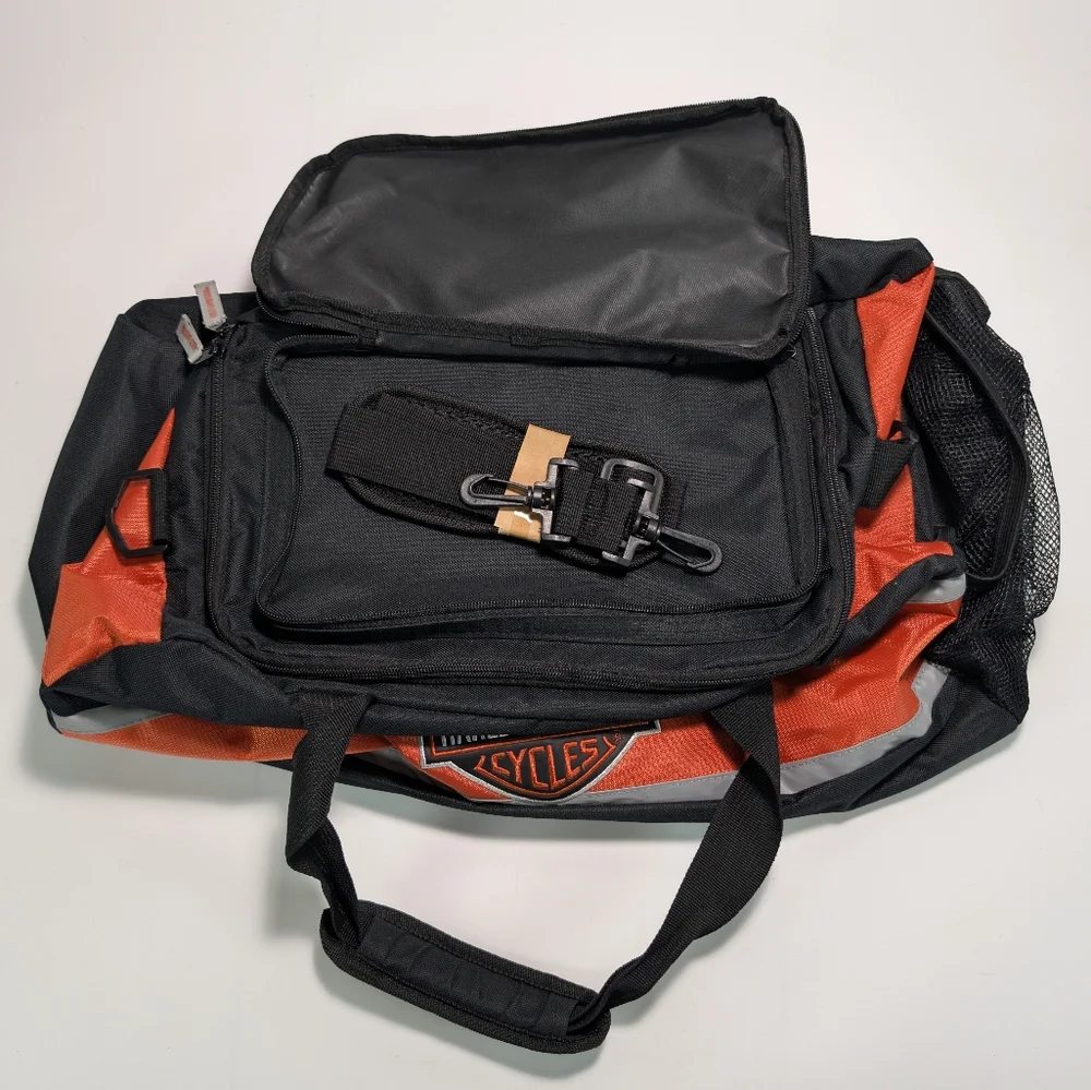 Harley-Davidson Deluxe Embroidered Bar & Shield Striped Duffel Bag Black 0480460