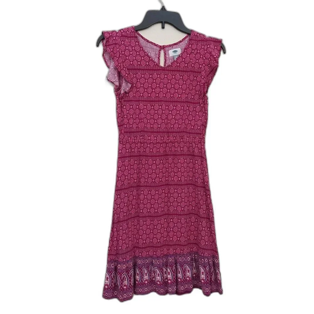 Old Navy Girls Midi Dress Large 10-12 Purple Butterfly Sleeve Floral Casual