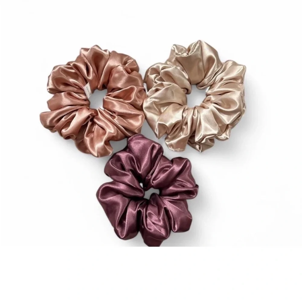 Satin Handmade Scrunchies Set - Rose, Plum, and Champagne Size L