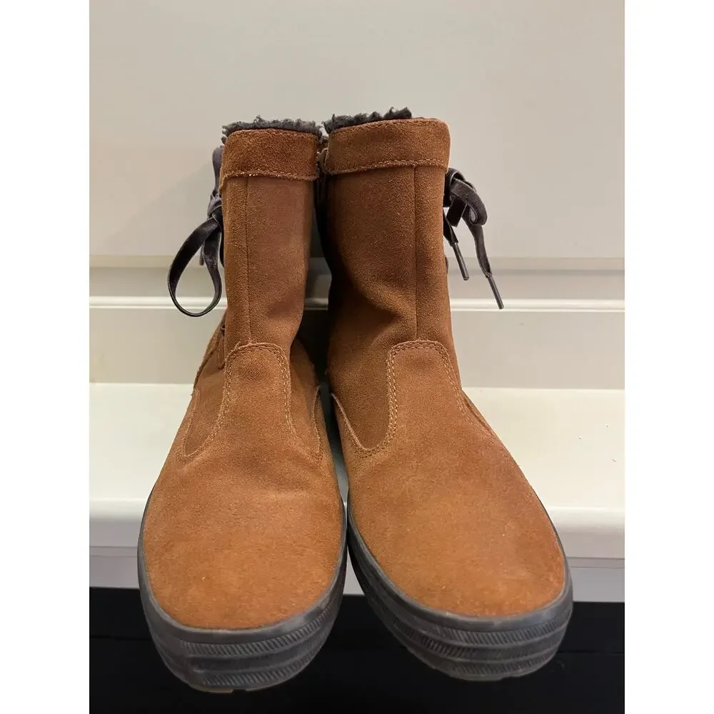 Keds Women's Brown Suede Leather Ankle Bootie 7.5 Fall Winter Casual Rubber Sole