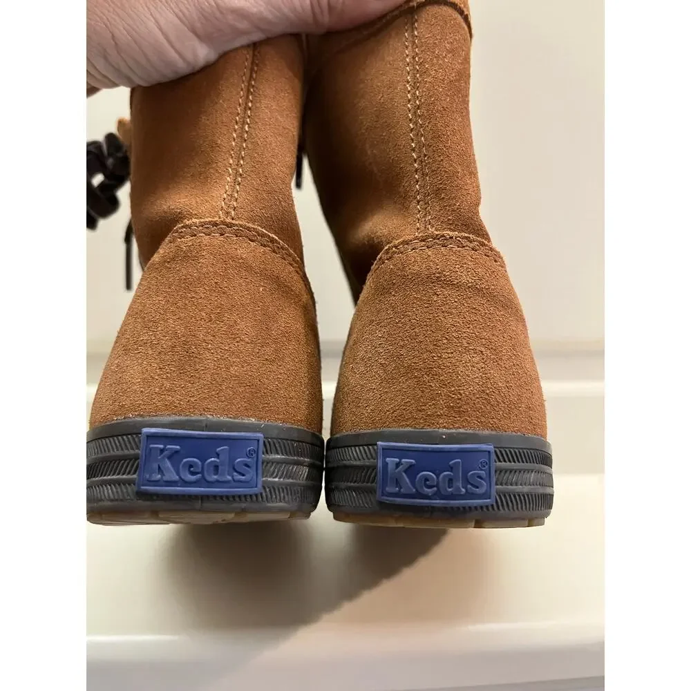 Keds Women's Brown Suede Leather Ankle Bootie 7.5 Fall Winter Casual Rubber Sole