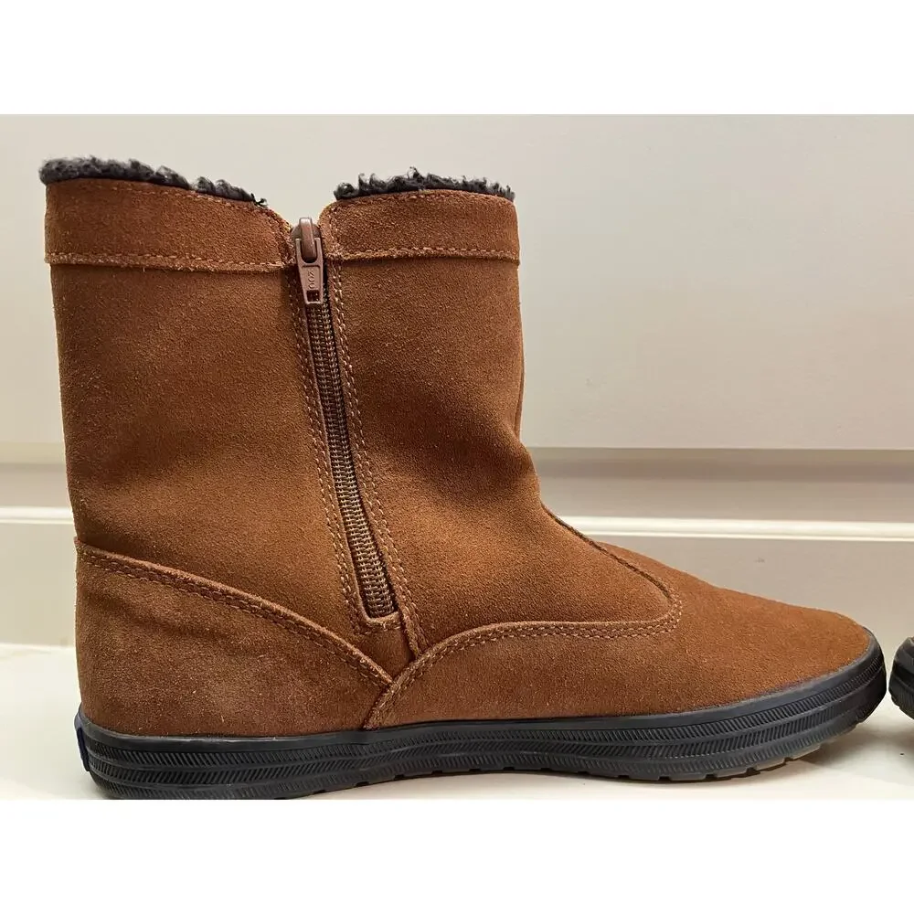 Keds Women's Brown Suede Leather Ankle Bootie 7.5 Fall Winter Casual Rubber Sole
