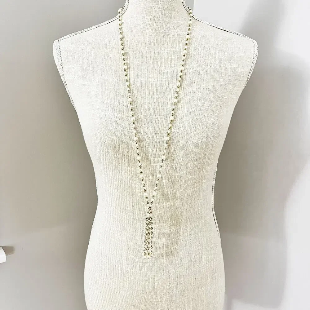 NEW Anne Klein Long Pearl Tassel Necklace