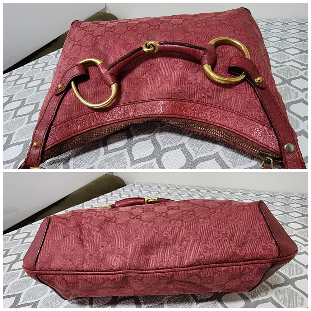 Gucci GG Canvas And Leather Horsebit Hobo Bag Pink