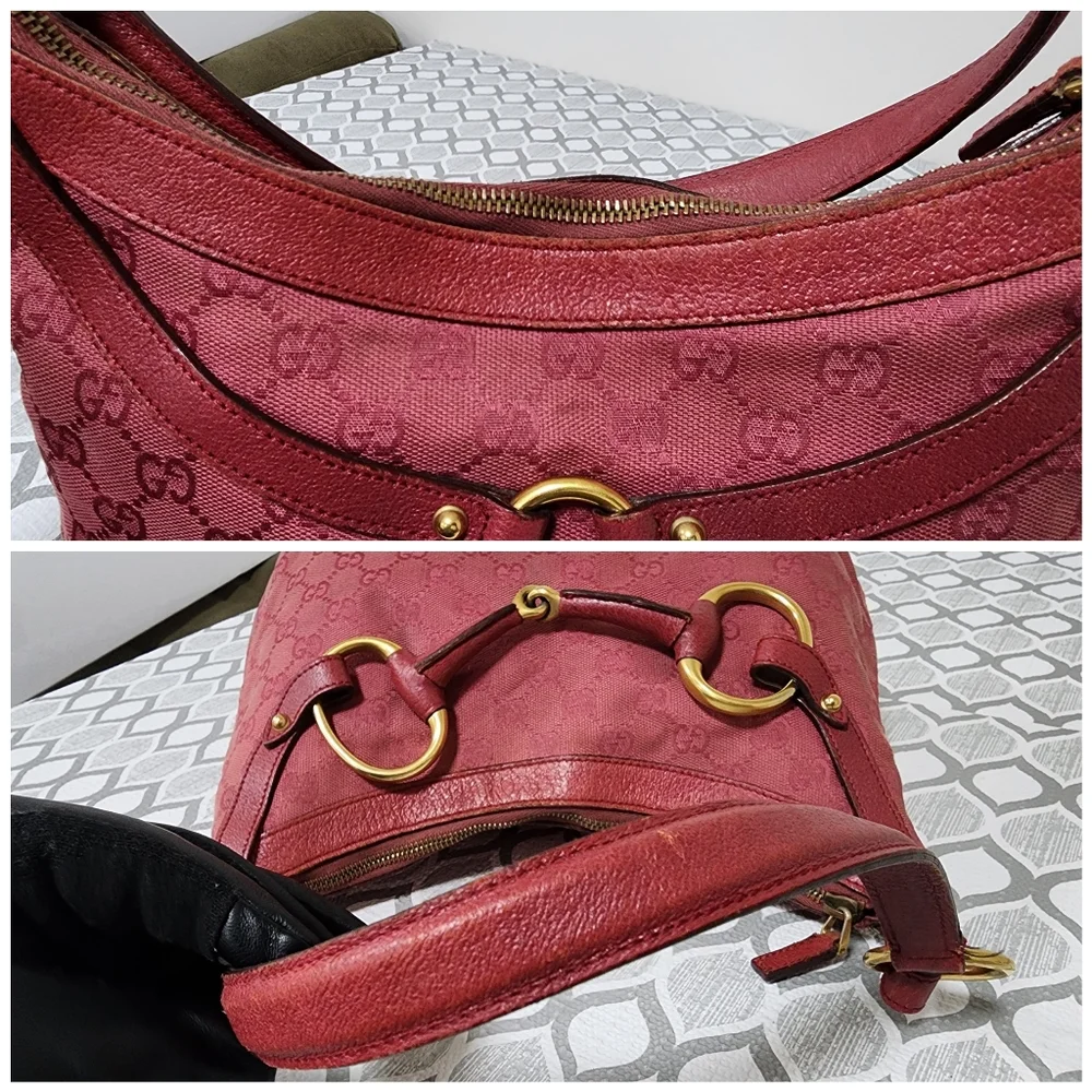 Gucci GG Canvas And Leather Horsebit Hobo Bag Pink