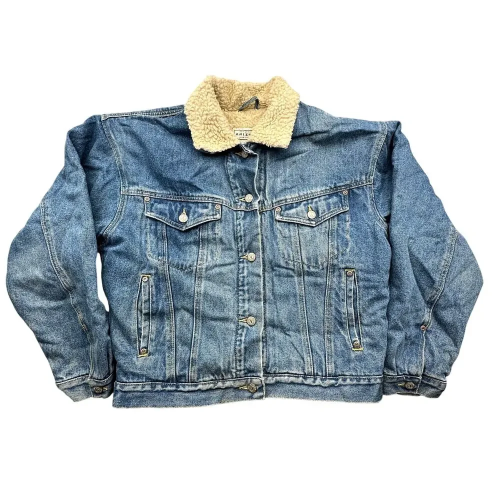 Vintage Arizona Jean Company Sherpa Lined Denim Jean Trucker Jacket Mens Small