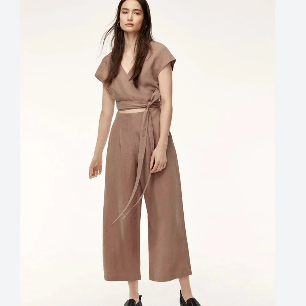 WILFRED Aretzia NWT Brax Jumpsuit Linen Blend in Nutmeg size 0