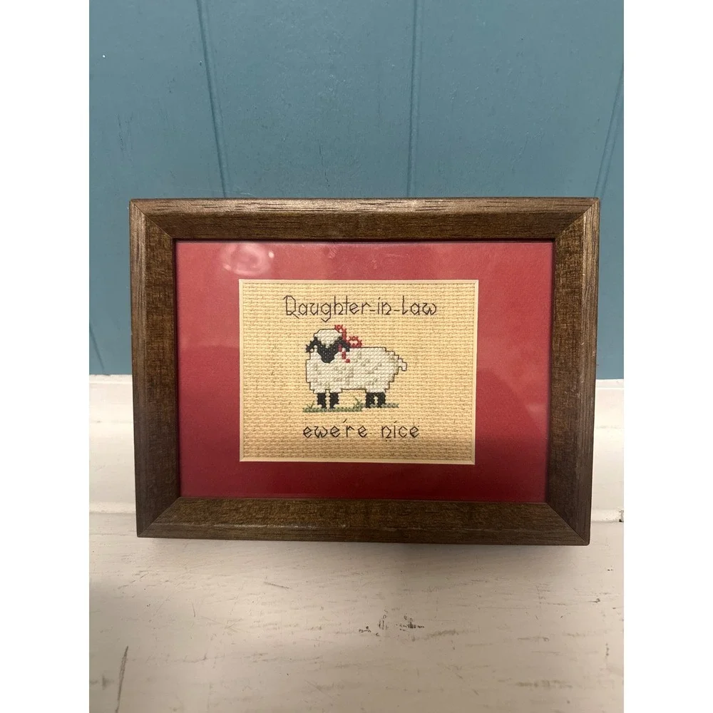 Handmade Framed Cross Stitch Daughter in Law Ewe're Nice Sheep Decor 8