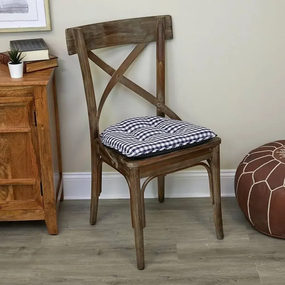 Set of 8 Dining Chair Cushions Blue White