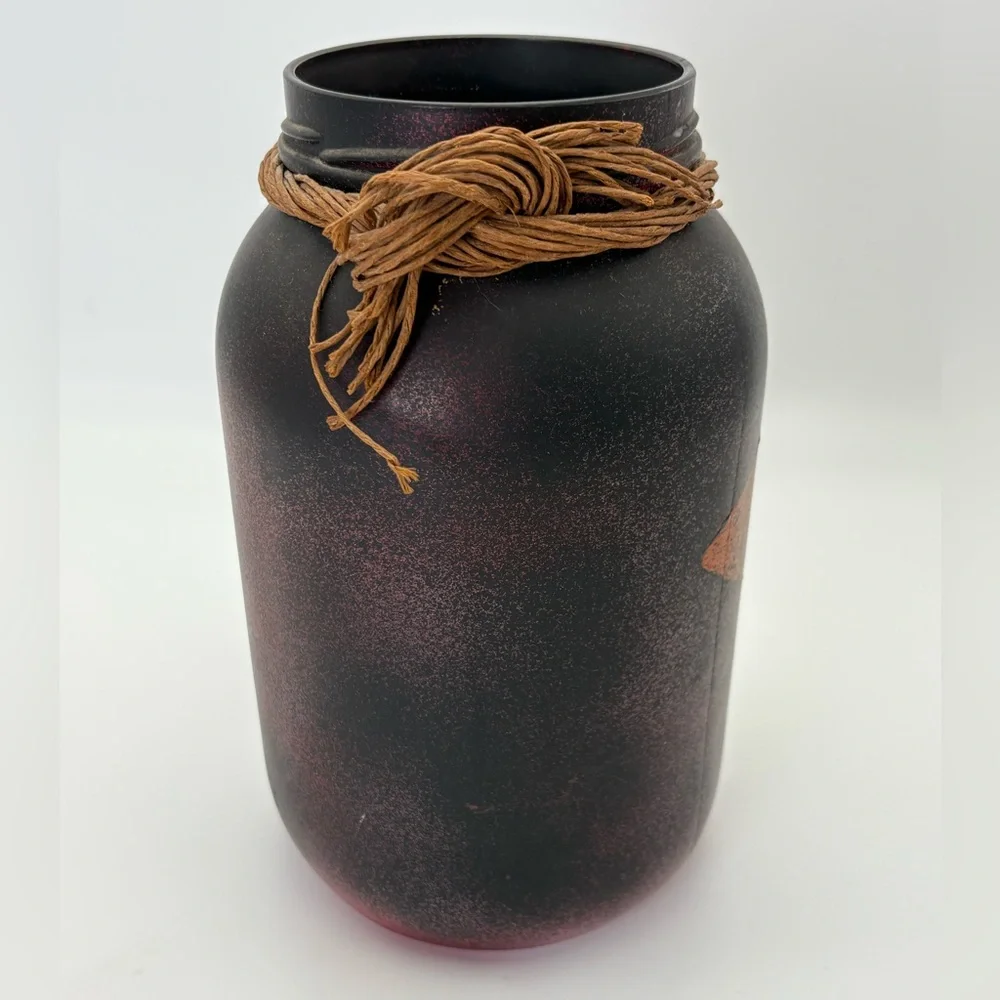 Decorative Black and Red Textured Jar/Vase with Orange Fish Design