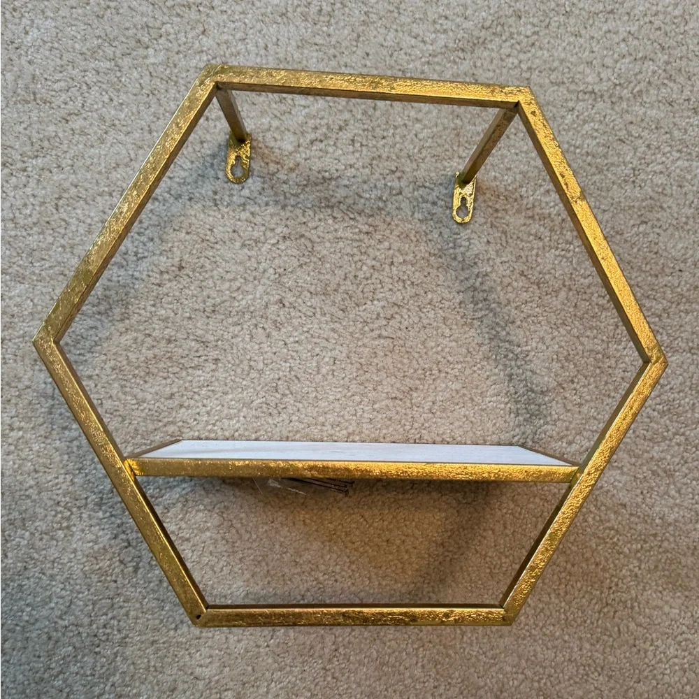 Hexagonal Gold Wall Shelves