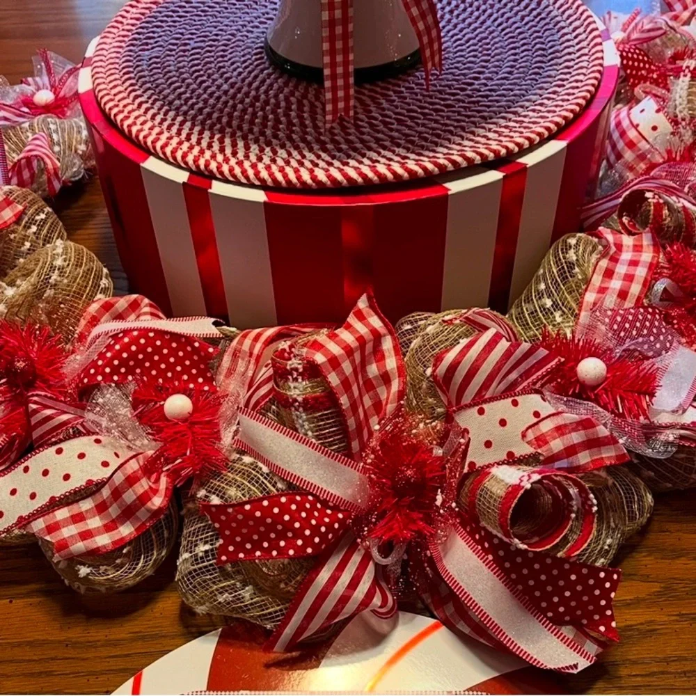 Valentines Day 55” 4 1/2’ Fireplace Door Tabletop GARLAND Red White Plaid Burlap