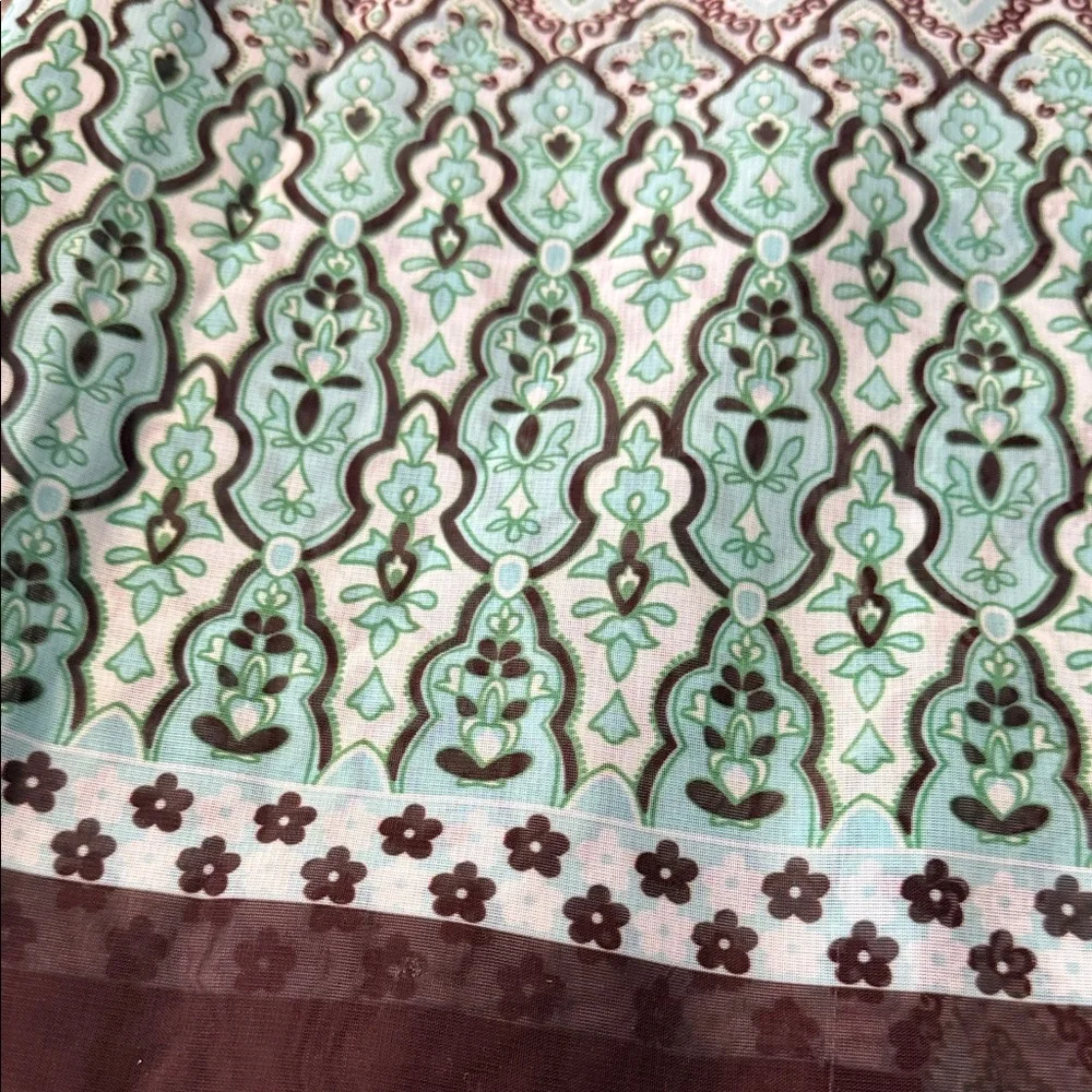 Brown and Mint Patterned Fabric with Beaded Accents