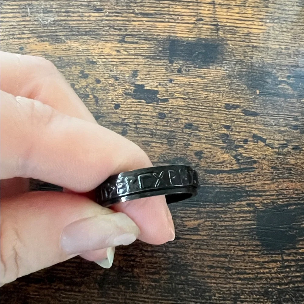 Fidget Ring Spin Black Viking Runes Unisex Gift