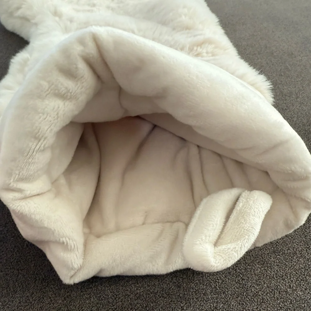 Crate & Barrel Warm White Faux Fur Christmas Stocking