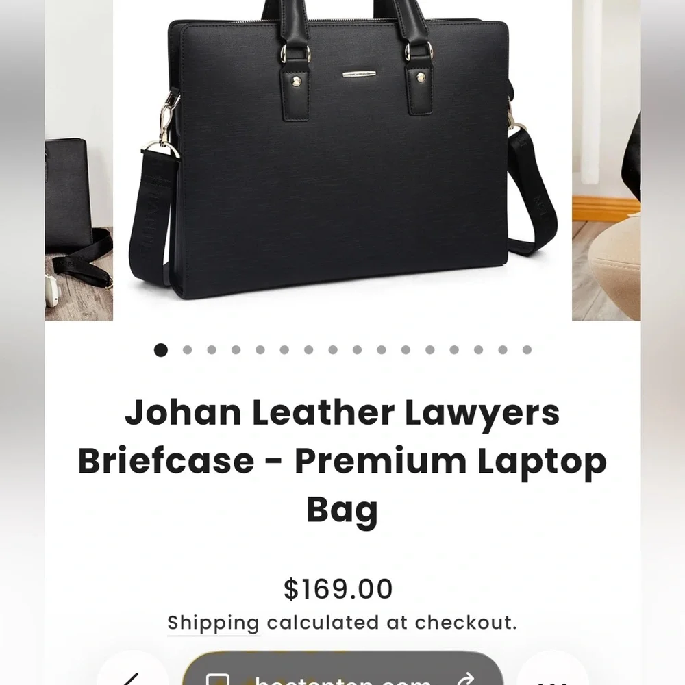 Bostanten Black Leather Briefcase for Men