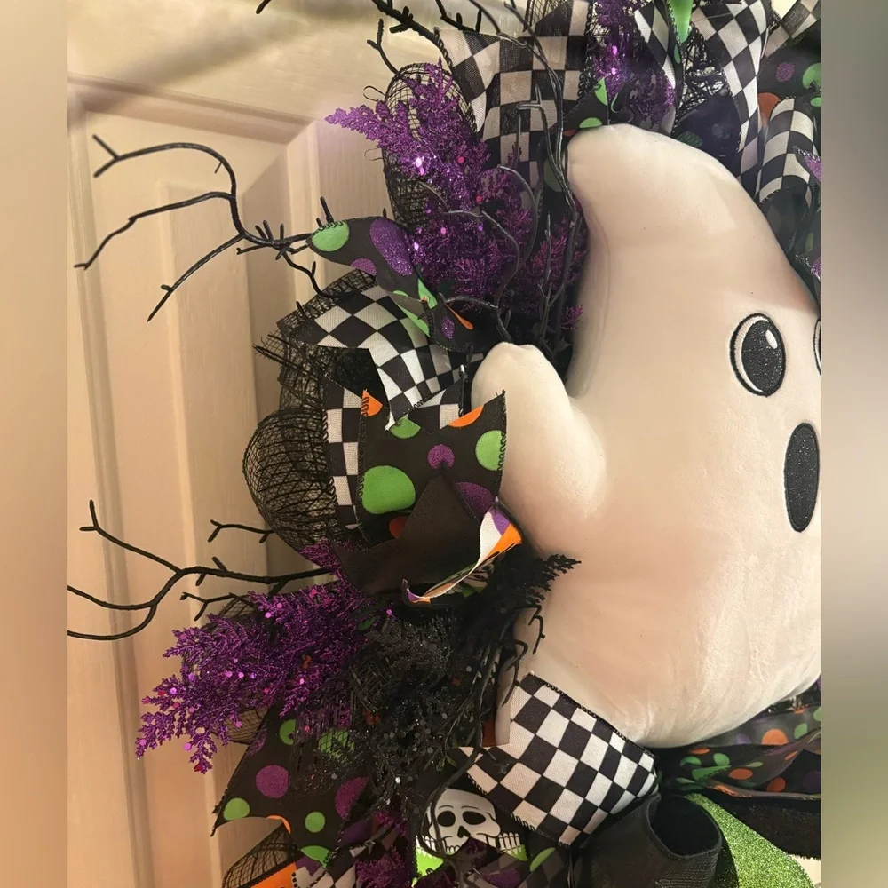 Halloween Ghost Wreath with Colorful Accents - Hand Made by my mother*