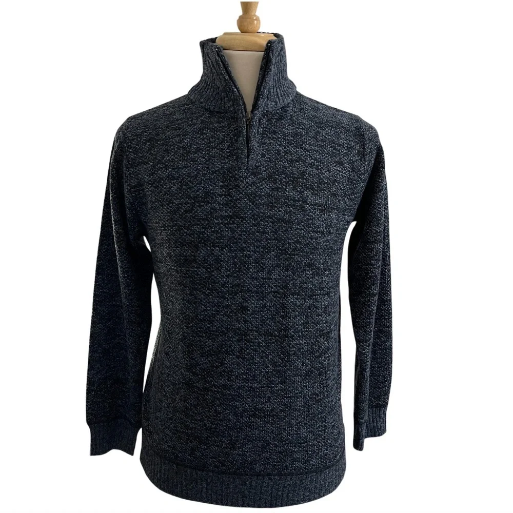 NWT Men's Portabella Quarter-Zip Modern Fit Sweater Light Blue Navy Blue Small
