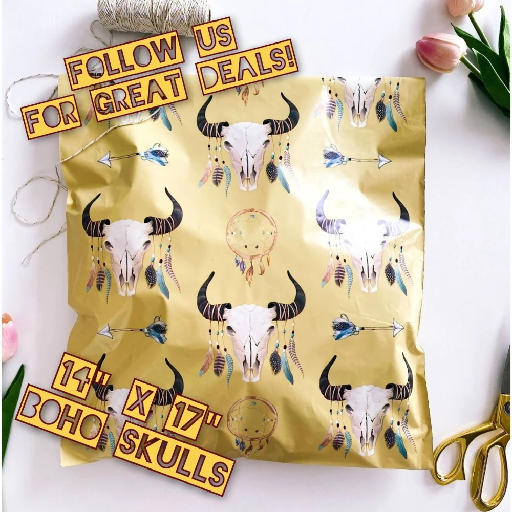 100 Boho Skulls Poly Mailers 14x17