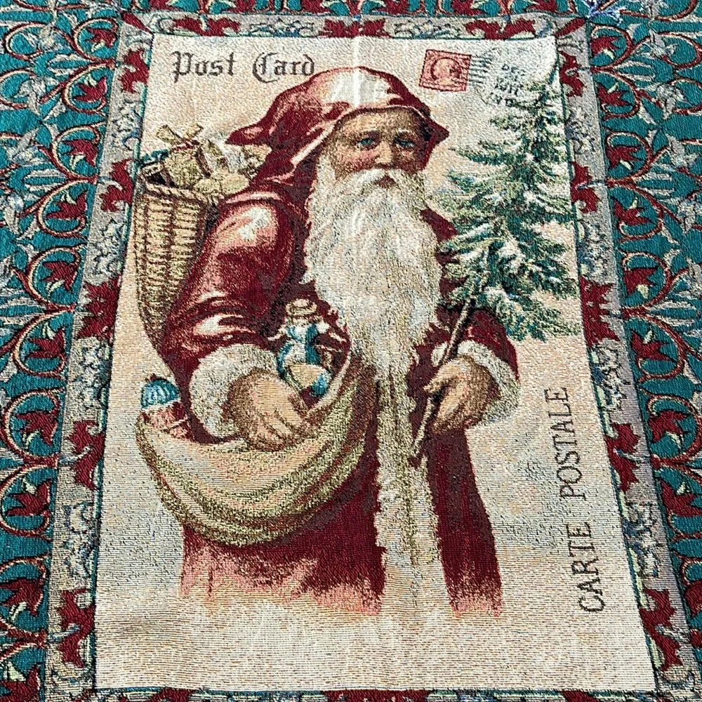 Postcards to Santa cotton tapestry throw 50x60” USA made in North Carolina NEW