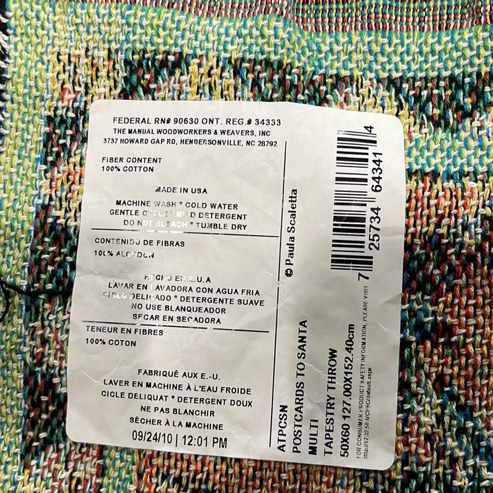 Postcards to Santa cotton tapestry throw 50x60” USA made in North Carolina NEW