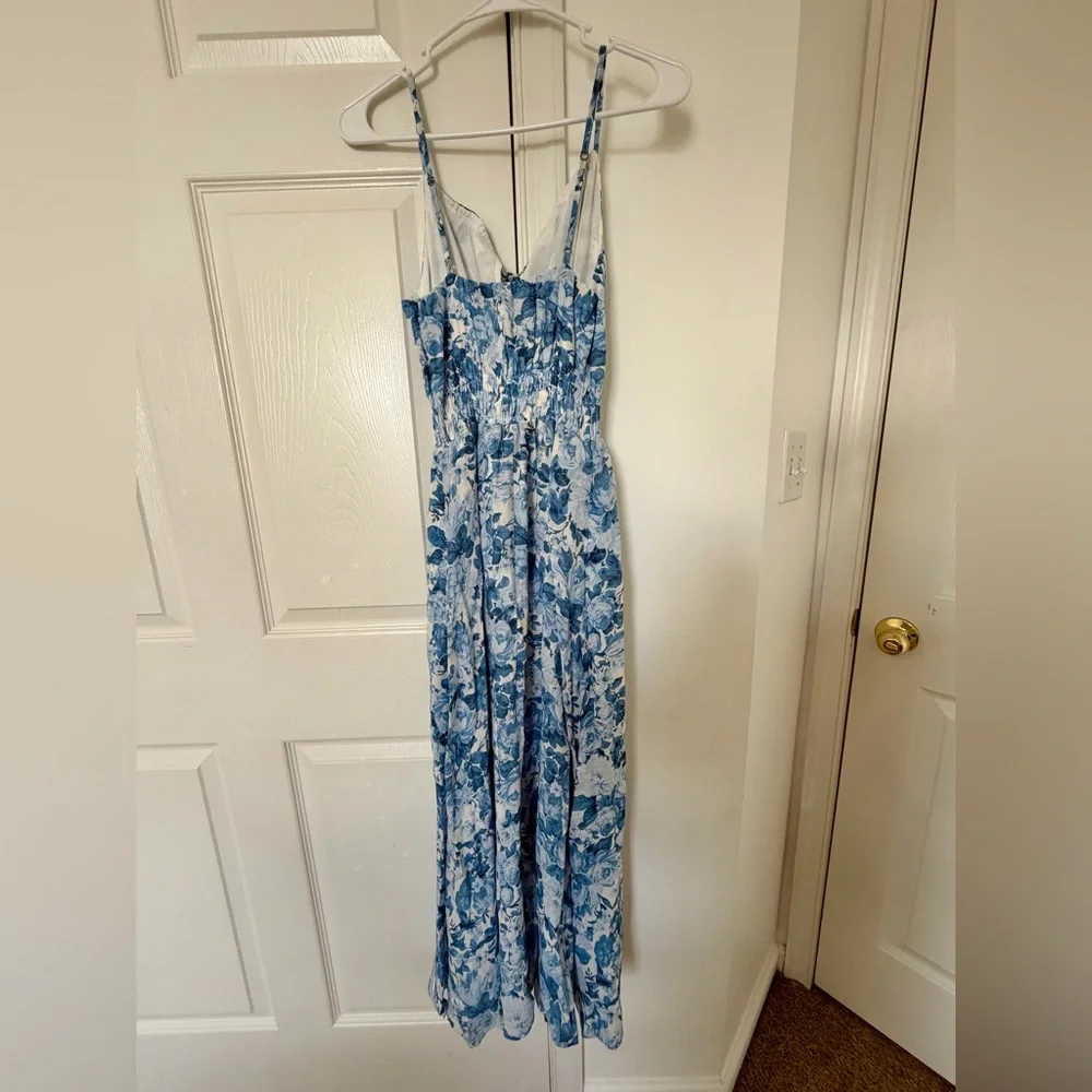 Abercrombie & Fitch Blue White Floral Maxi Dress Lined Adjustable Straps Size S