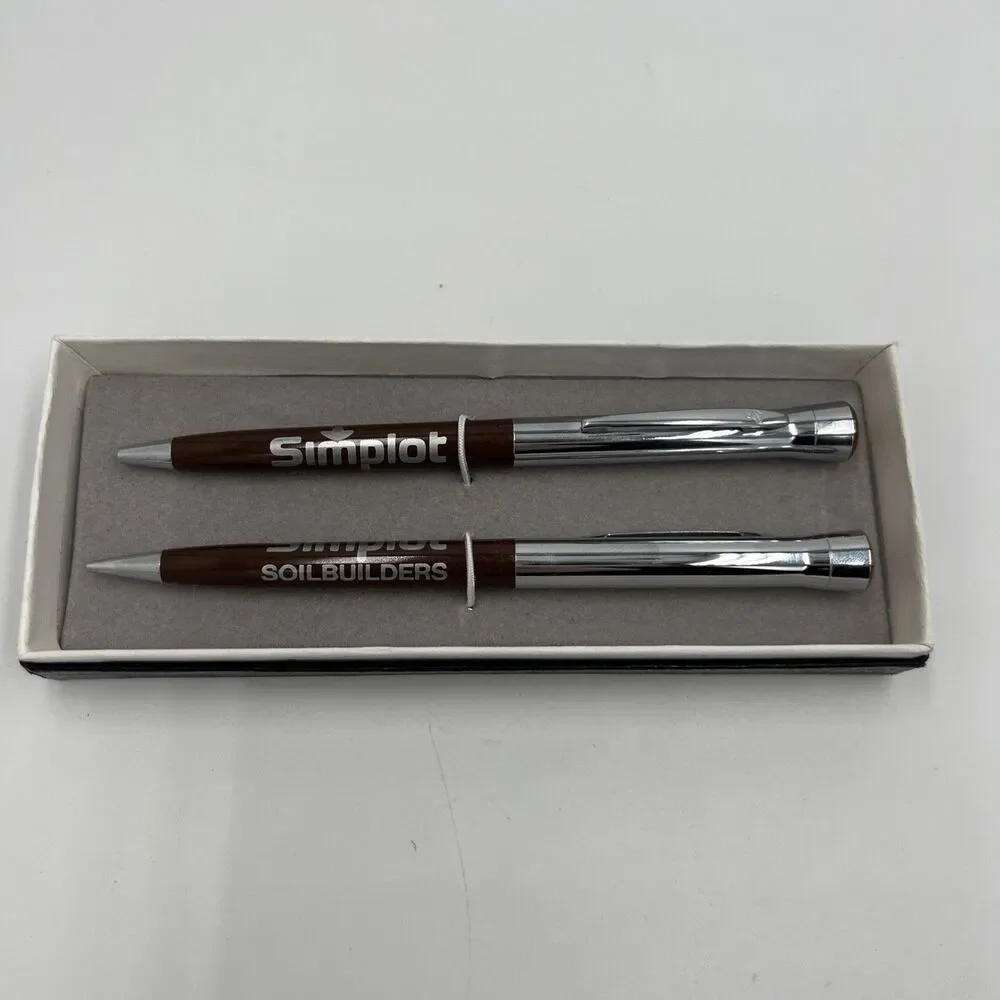 Garland Pen and Pencil Set Simplot Soil builders Box Works Rare Brown Silver
