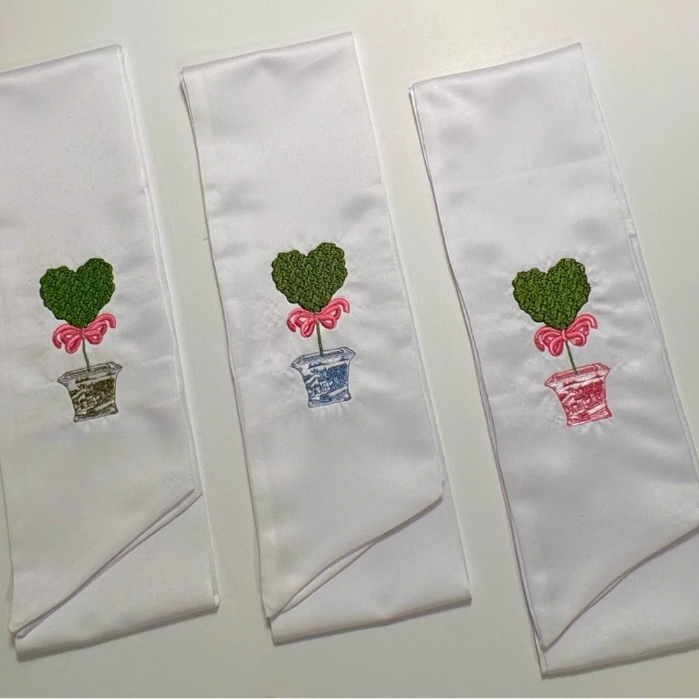 White Embroidered Wreath Sash