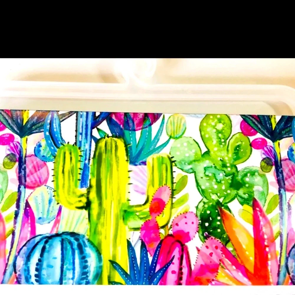 Gobi Cactus Peva Shower Curtain Blue Green Cacti Purple Pink Desert Flowers