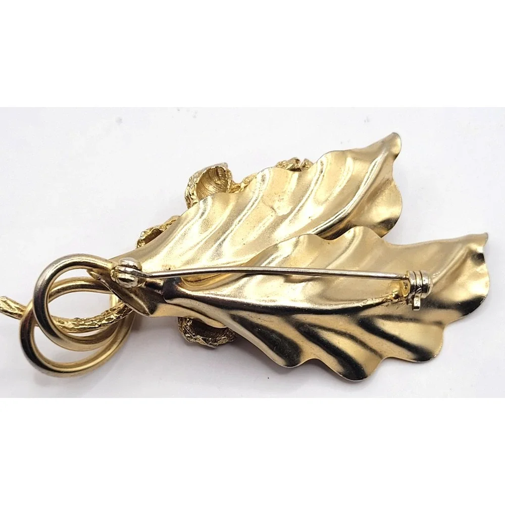 Vintage Gold Tone Brooch Lot Floral & Leaf Berry Design Elegant Textured Metal
