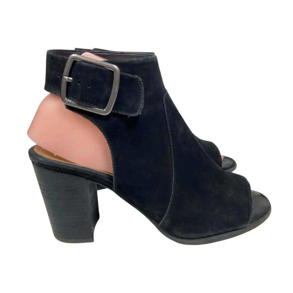 Vionic Blakely Black Suede Leather Peep Toe Ankle Strap Shoes Size 8