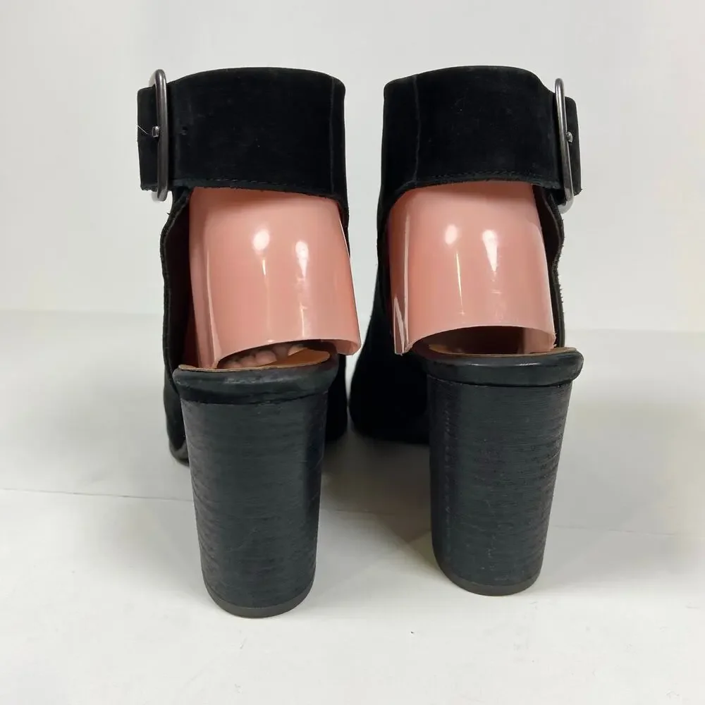 Vionic Blakely Black Suede Leather Peep Toe Ankle Strap Shoes Size 8