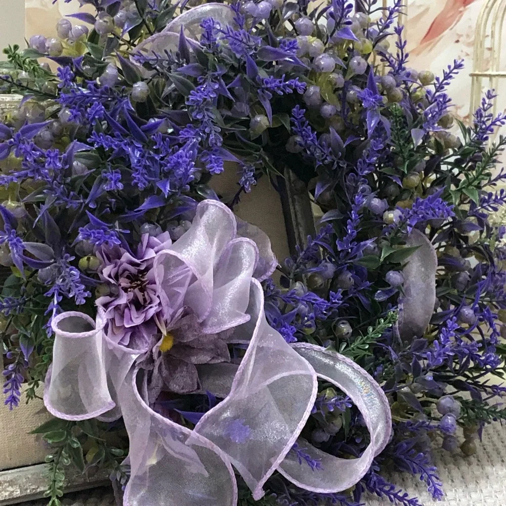 Lavender Holiday Wreath with Ribbon