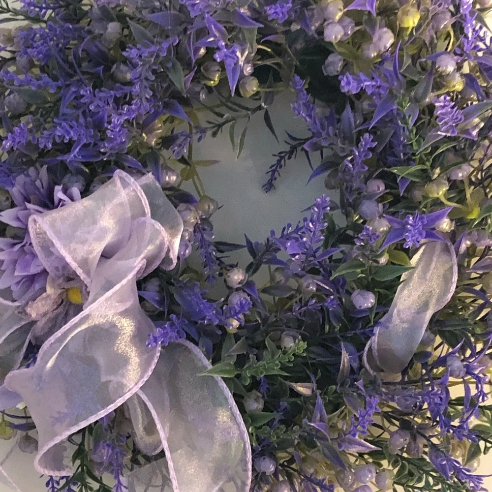 Lavender Holiday Wreath with Ribbon