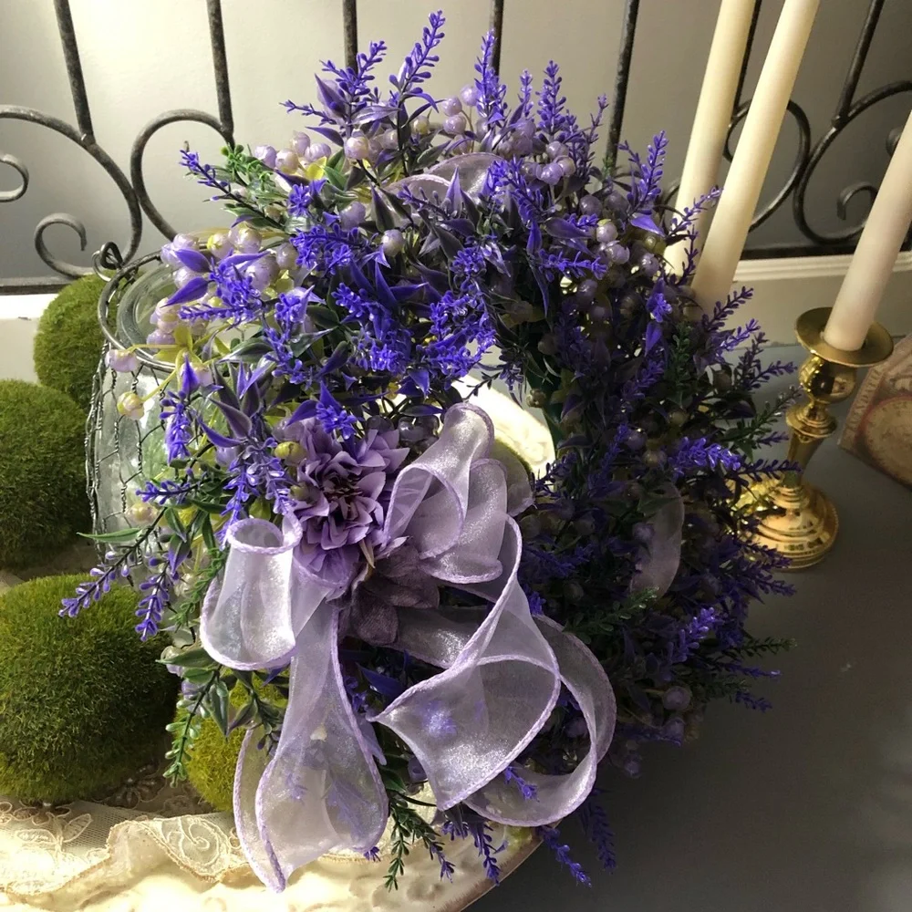 Lavender Holiday Wreath with Ribbon