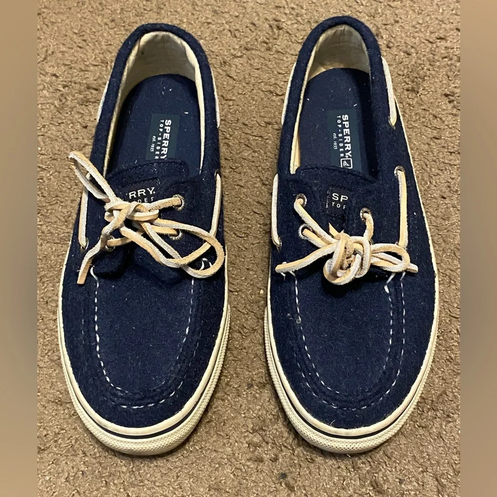 Sperry Top-Sider Men 8 M US‎ Bahama Boat Shoes Wool Navy Blue 10281873 EUC