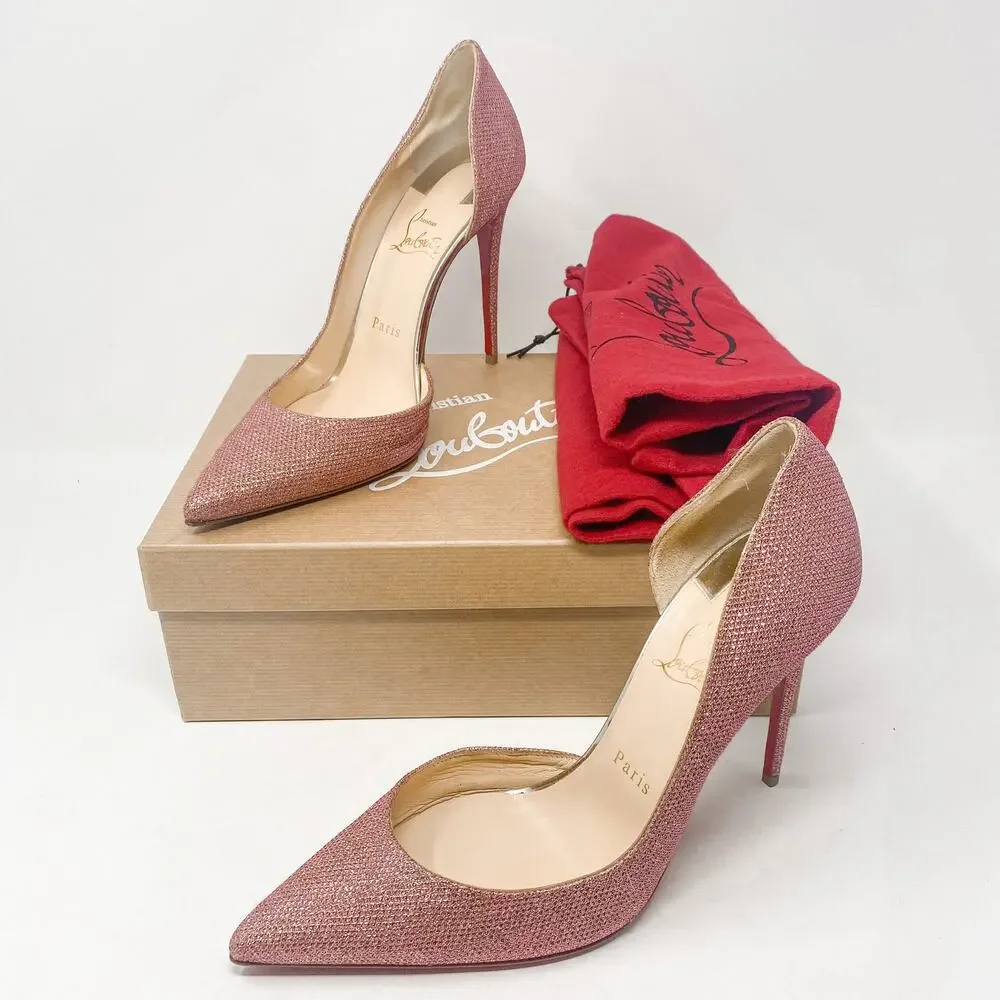 Christian Louboutin Iriza 100 Glitter Tisse Pink Heels EU 40 US 10