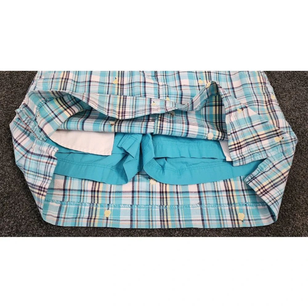 IZOD Skort Golf Athletic Plaid Embroidered Pears Blue White Skirt Size 2 Sport‎