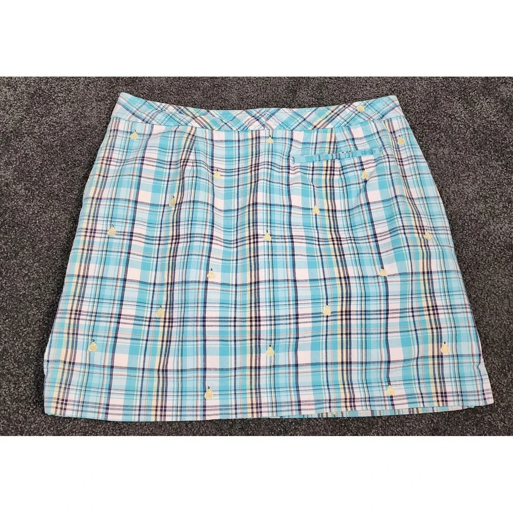 IZOD Skort Golf Athletic Plaid Embroidered Pears Blue White Skirt Size 2 Sport‎