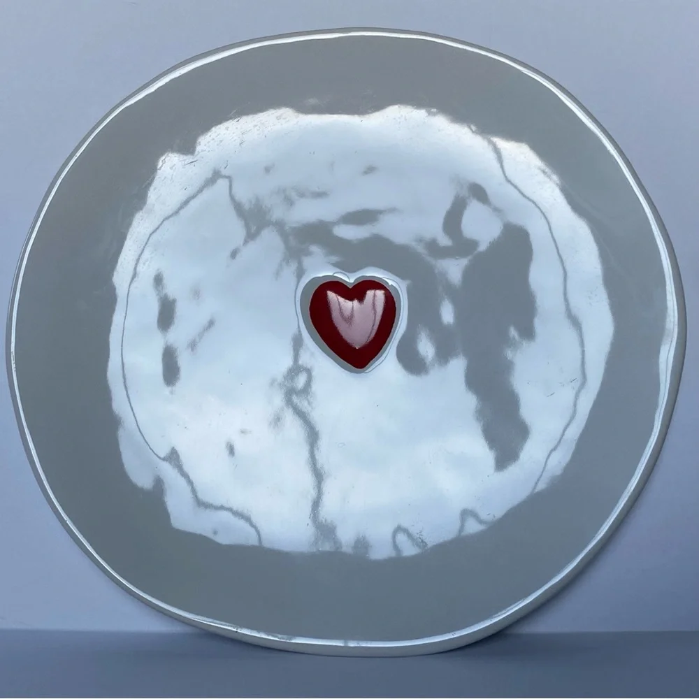 Williams Sonoma Red Heart Dinner Plates 11” Stoneware Valentine’s Day Love EUC