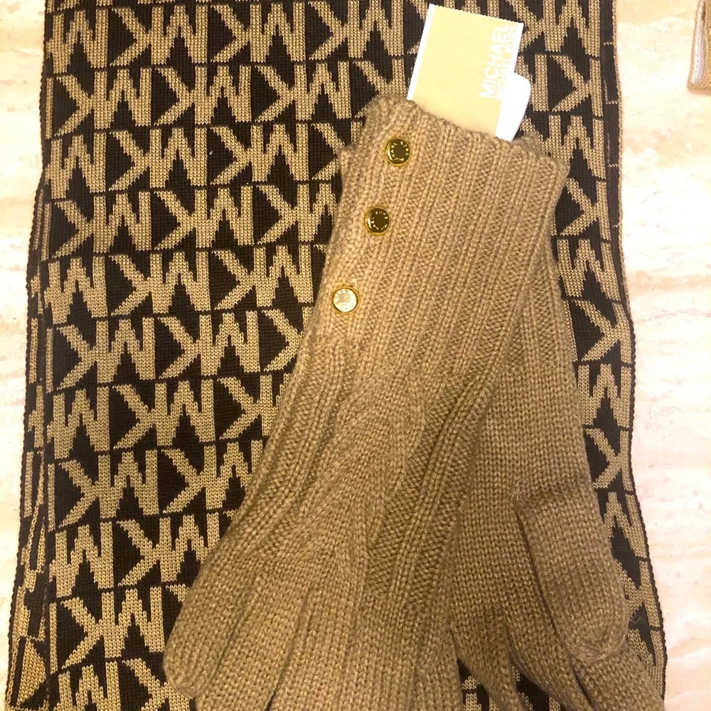 Michael Kors Scarf Set | MK Logo Scarf and Glove Combo