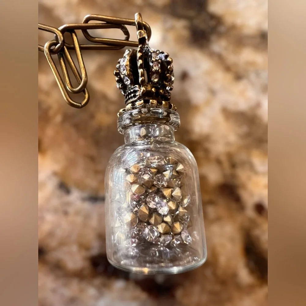 Crown and Cross Pendant Vial with Rhinestones