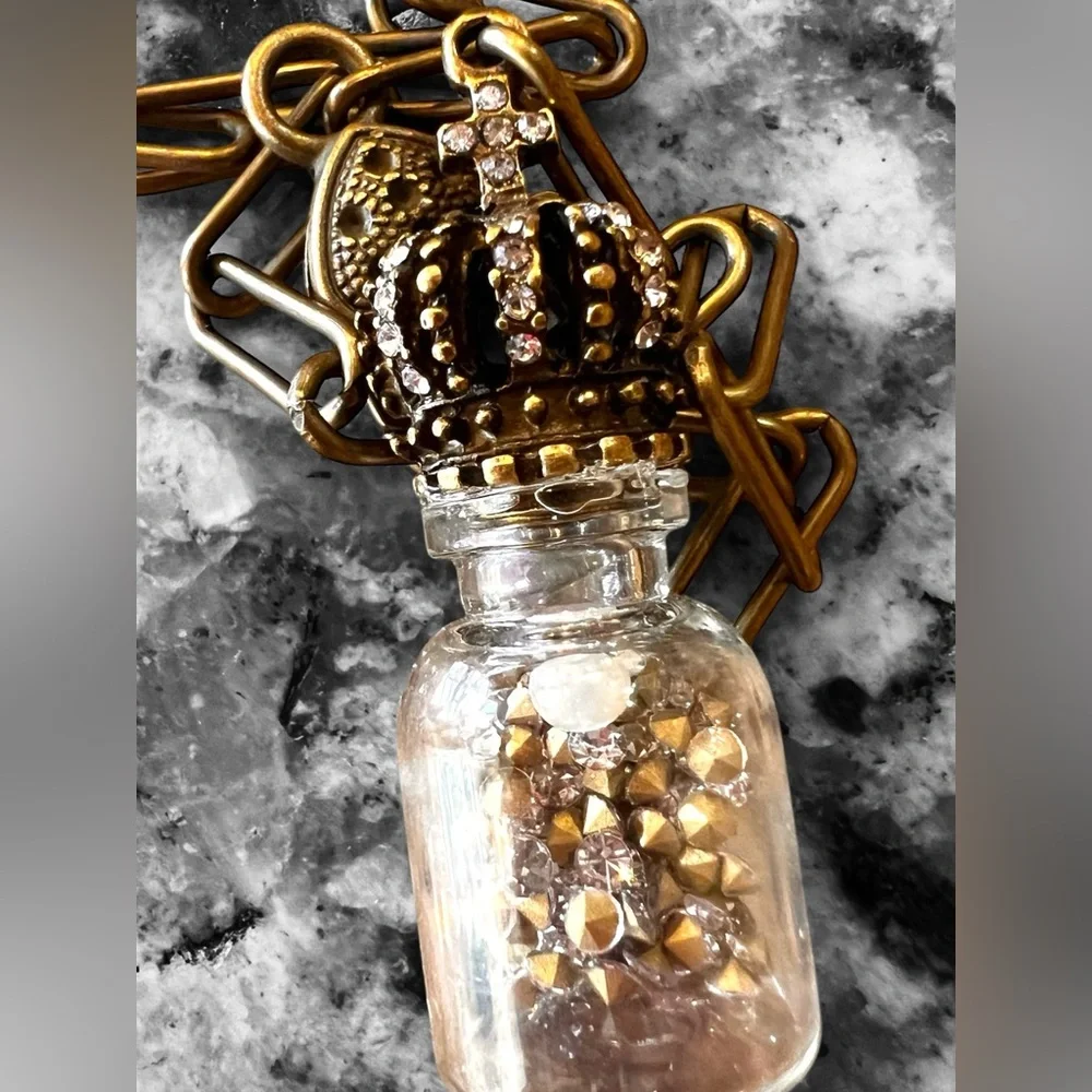 Crown and Cross Pendant Vial with Rhinestones