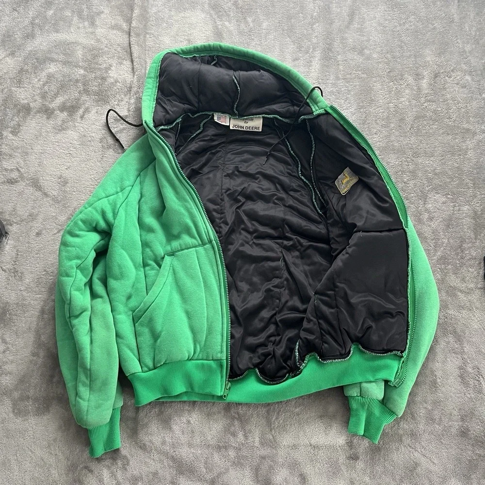 VTG Made Expressly For John Deere Jacket Mens S Hooded Quilted Lined Workwear