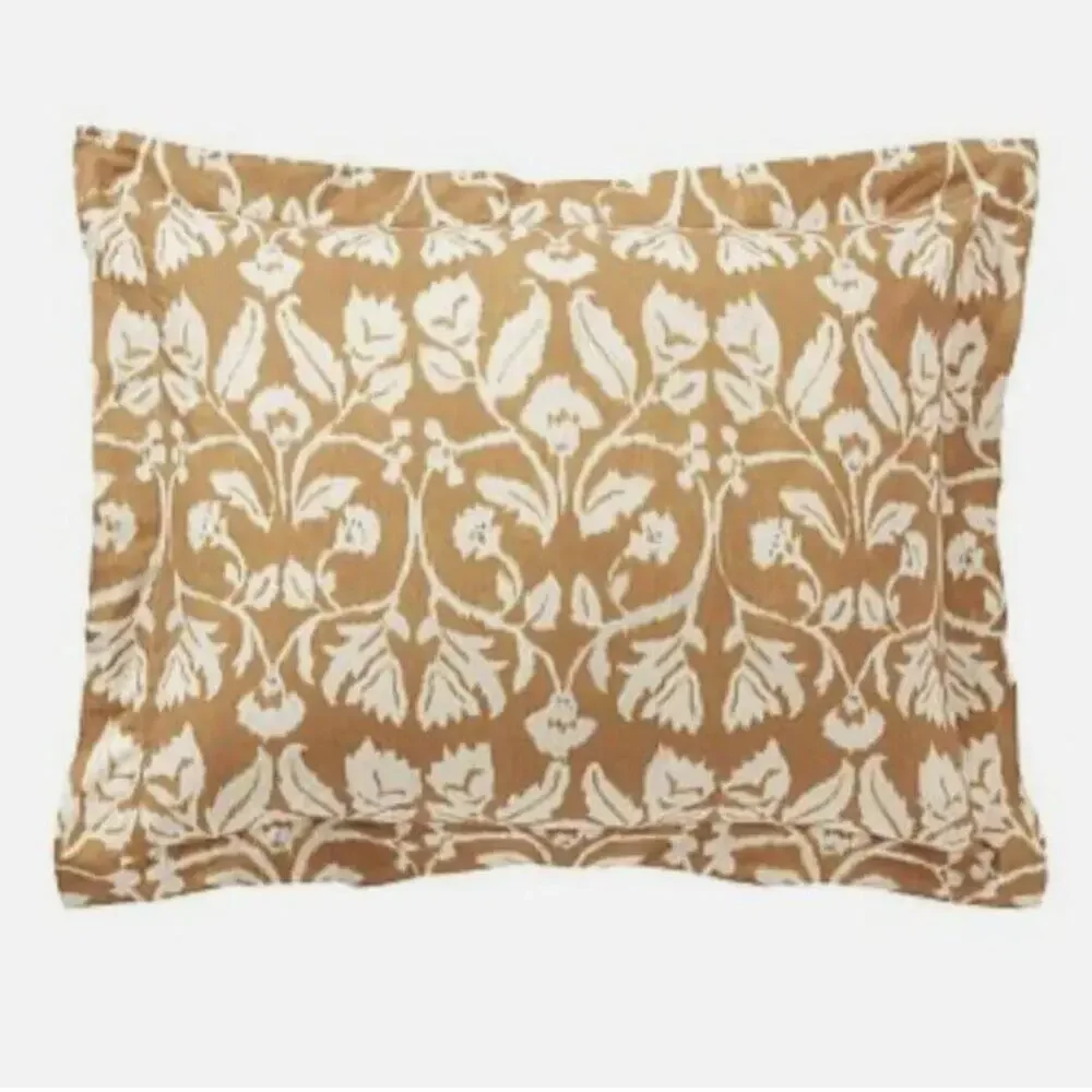 Pottery Barn King Sham Pillow Cover Zama Print Mustard Yellow Cream NWT