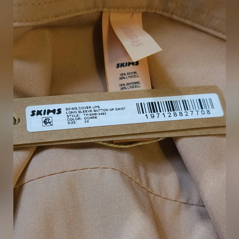Skims Cover-ups Long Sleeve Button-up Shirt Ochre Size 2X TP-SHR-3483