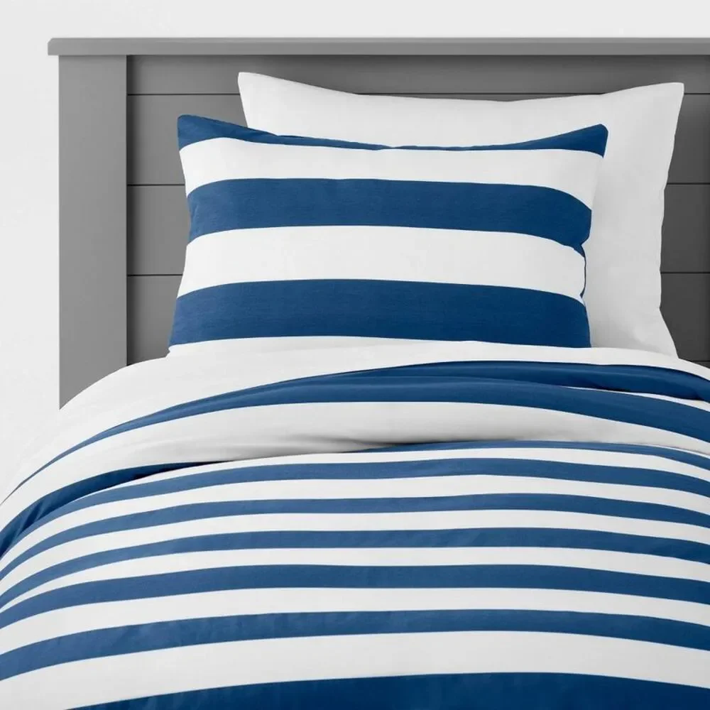 Pillowfort - Full/Queen Rugby Striped Kids' Duvet Cover Navy - Rugby Striped