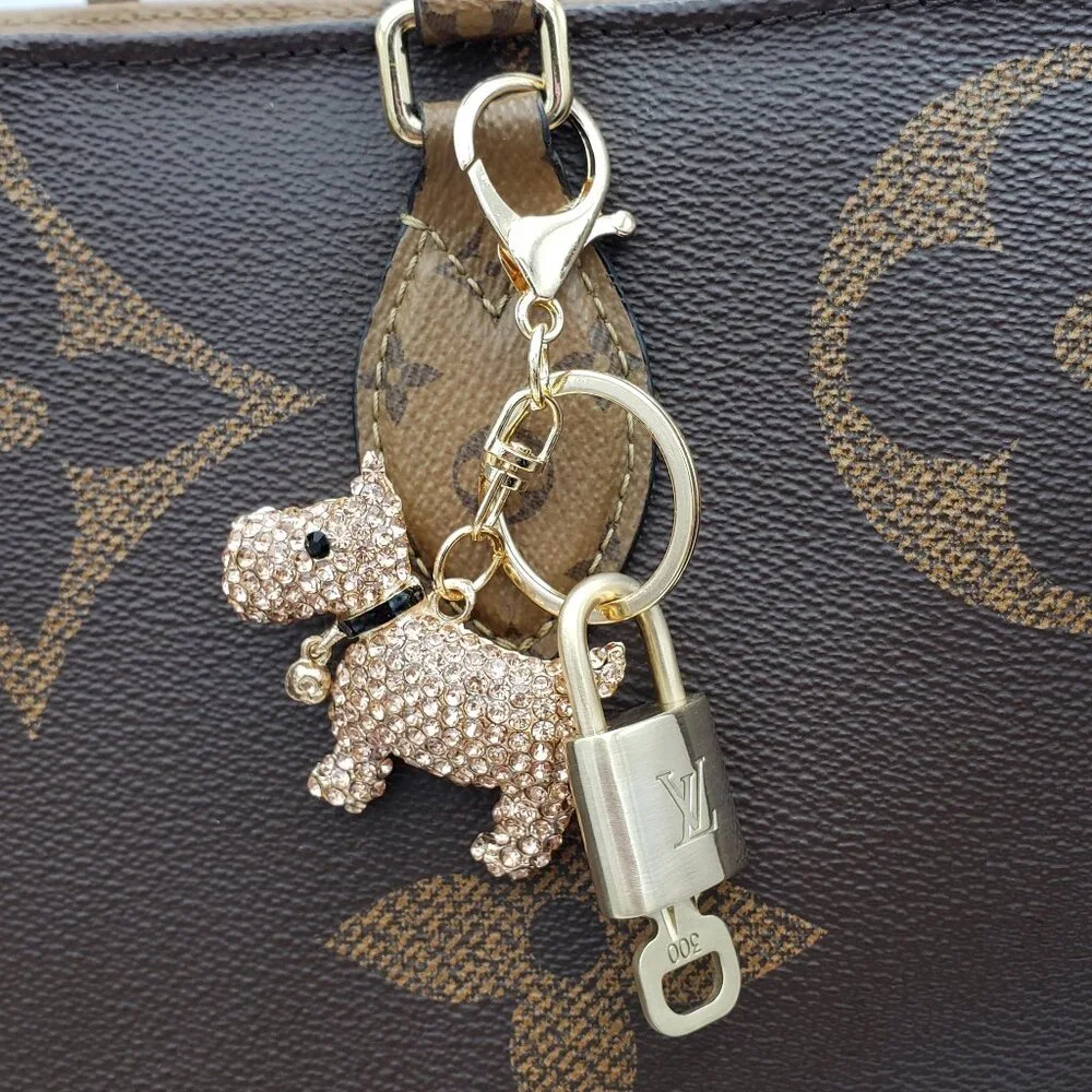 Authentic Louis Vuitton Lock & Key with Unbranded Puppy Charm, Keychain